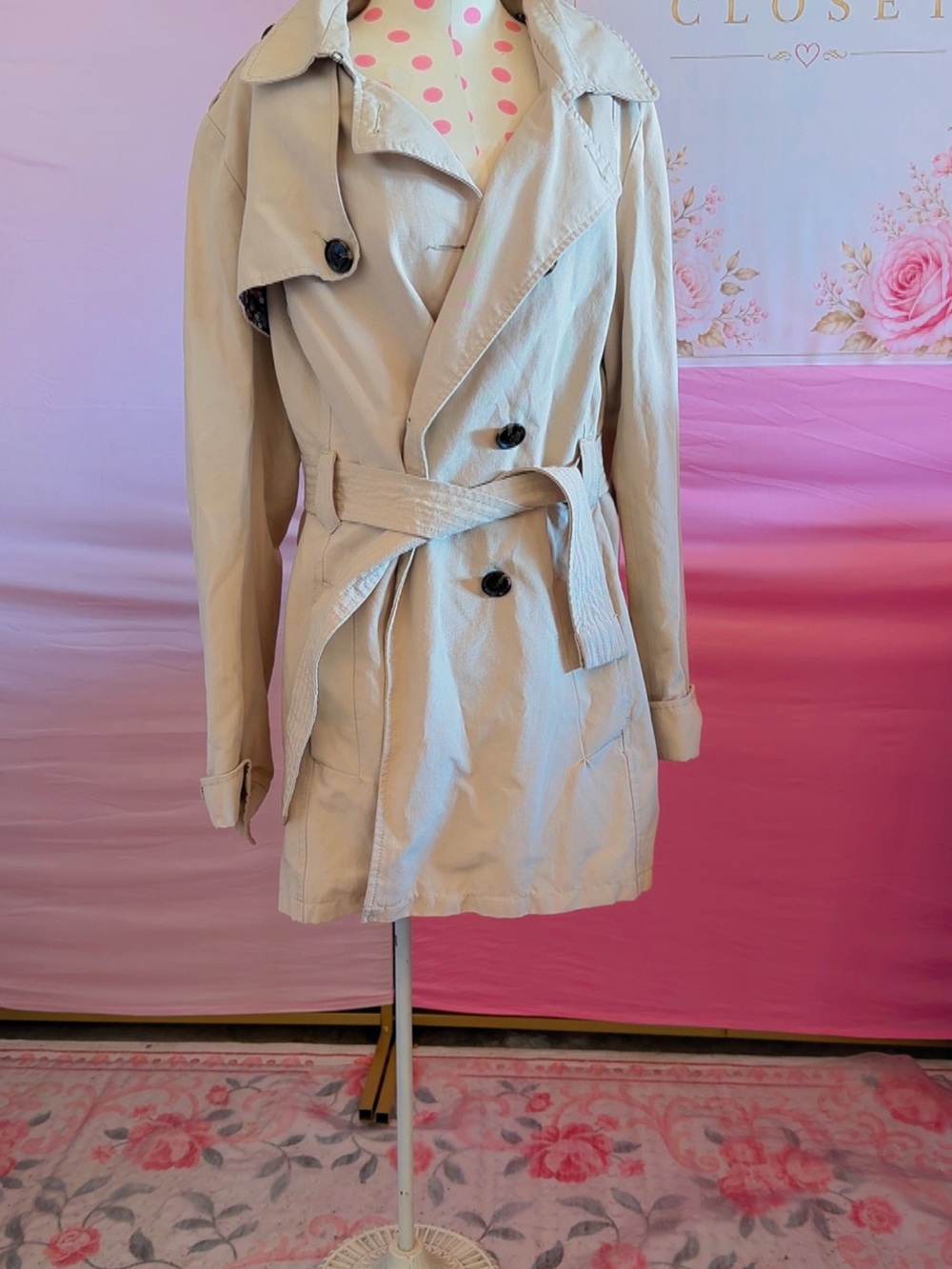 Relativity Beige Double Breasted Belted Trench Coat Size L